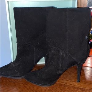 Black suede high heel boot